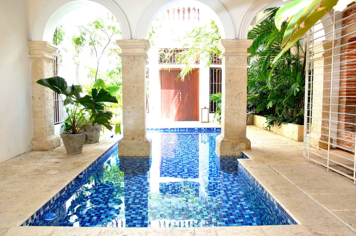 Historic Cartagena courtyard with a swimming pool